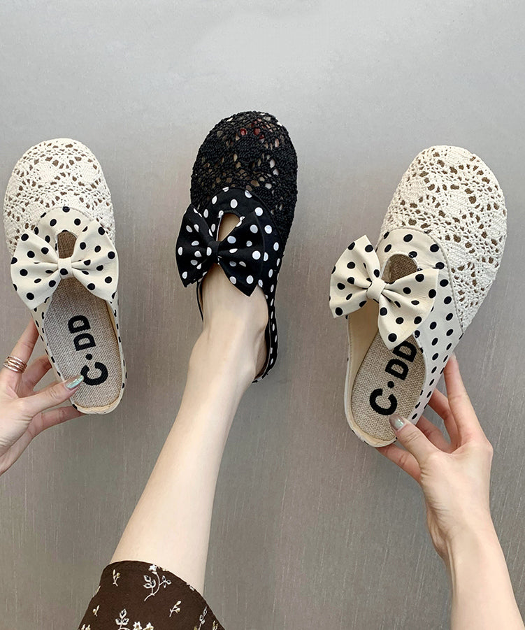 Black Bow Splicing Chic Breathable Mesh Slide Sandals