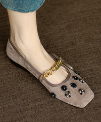 Bow Nail Bead Flat Feet Shoes Black Suede