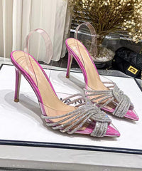 Sexy Stiletto Sandals Rose Pointed Toe Zircon