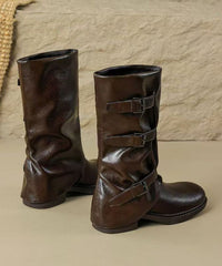 Stylish Black Faux Leather Splicing Chunky Boots