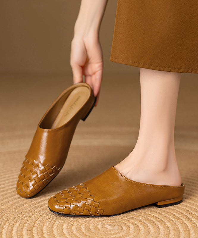 Classy Splicing Comfy Black Cowhide Leather Slide Sandals