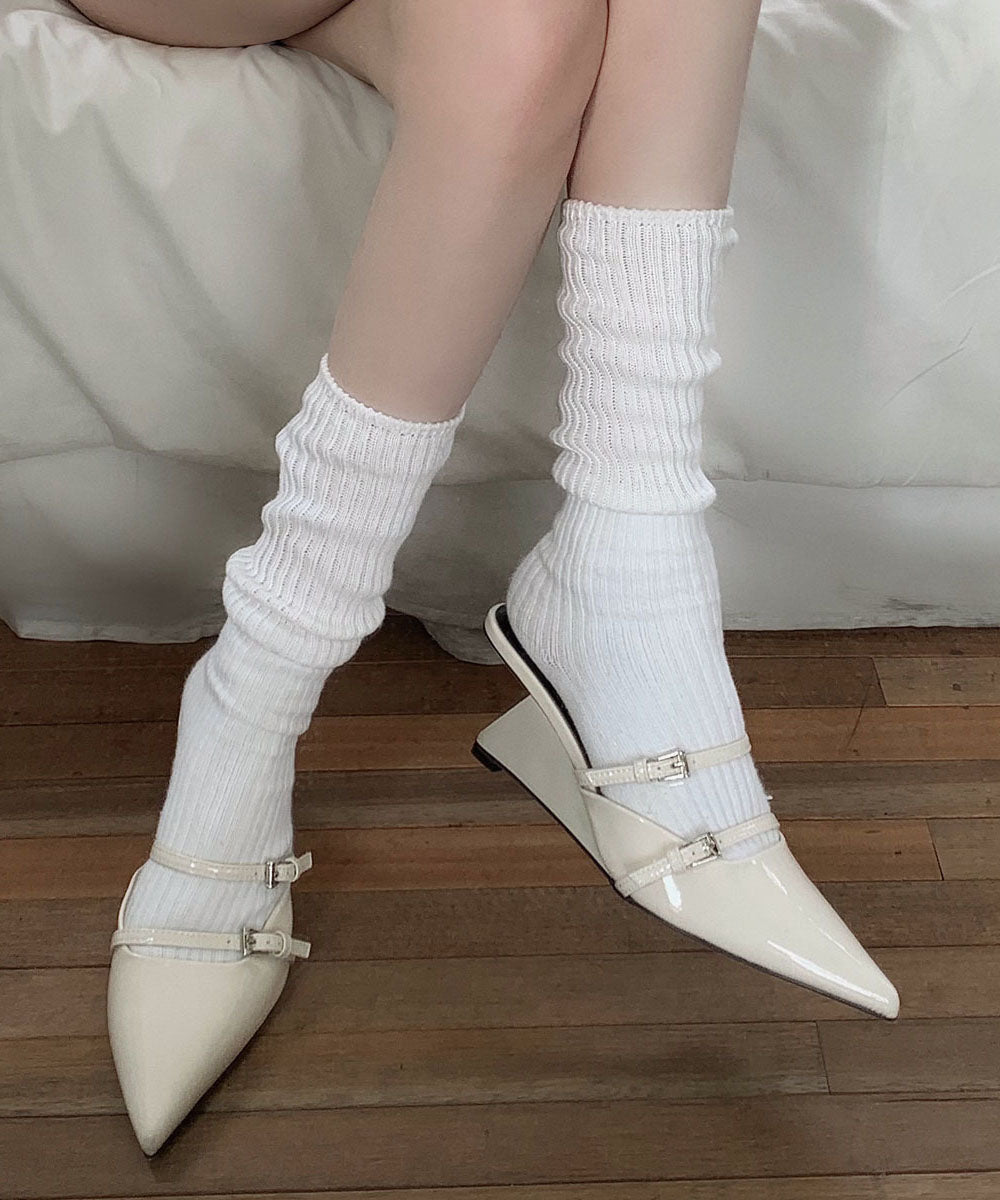 Black Wedge Heel Pointed Toe Slide Sandals