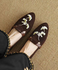Black Suede Embroidered Chunky Loafer Shoes