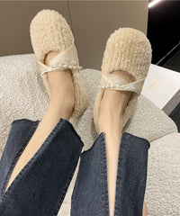 French Apricot Fuzzy Fur Splicing Flat Shoes For Women