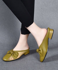 Yellow Slide Sandals Chunky Faux Leather Tulle Splicing Bow