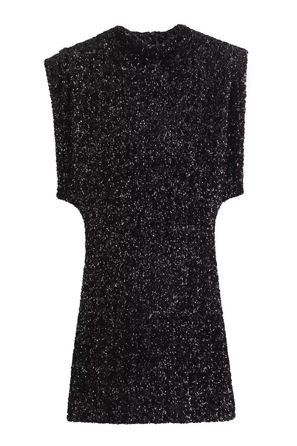 Sequined Round Neck Sleeveless Slim-fit Mini Dress