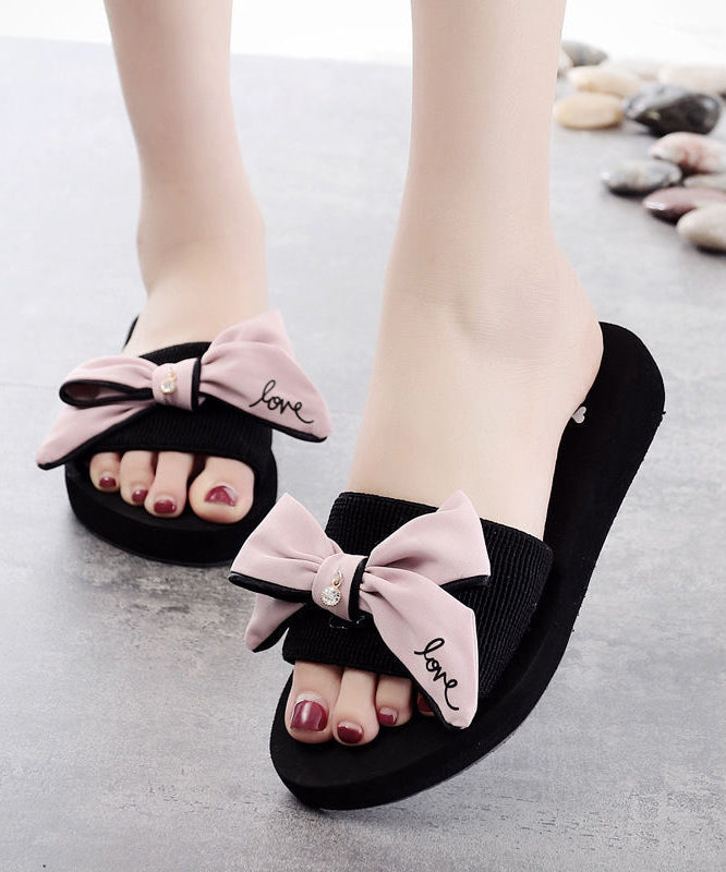 Black Bow Slide Sandals For Women
