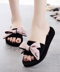 Black Bow Slide Sandals For Women