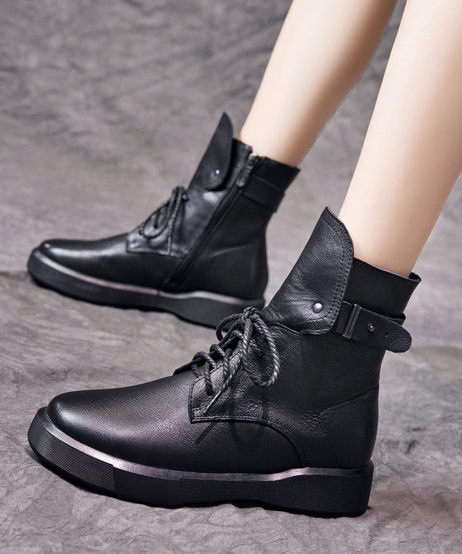 Black Lace Up Warm Fleece Platform Boots