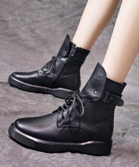 Black Lace Up Warm Fleece Platform Boots