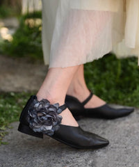 Coffee Flat Shoes For Buckle Strap Splicing Floral