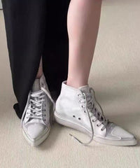 Fashion White Pointed Toe High Top Board Shoes Lace Up