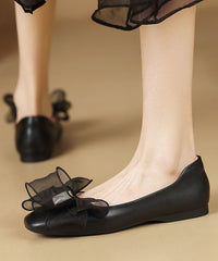 Black Flat Shoes For Splicing Bow