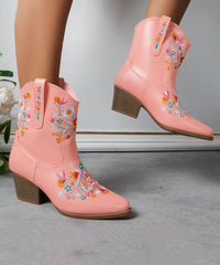 Purple Embossed Solid Faux Leather Chunky Boots