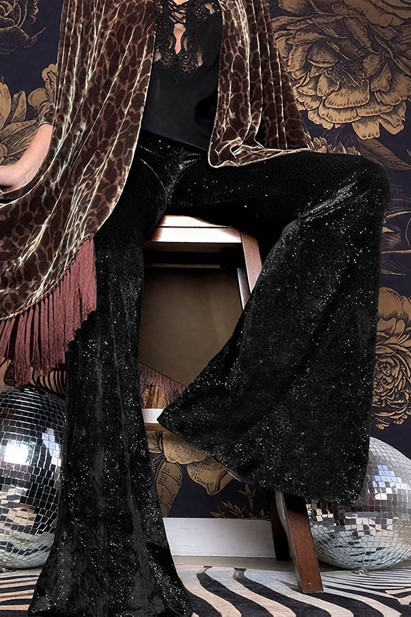 Velvet High-waisted Draped Casual Flared Pants