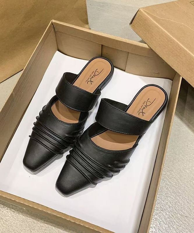 Comfy Black Wrinkled Splicing Slide Sandals