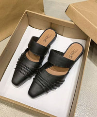 Comfy Black Wrinkled Splicing Slide Sandals