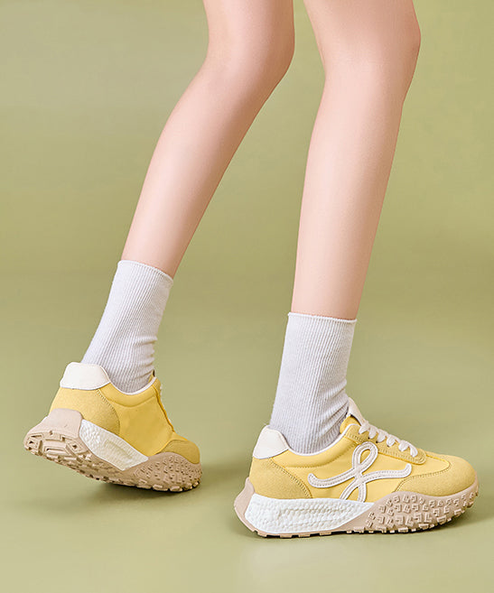 Casual Yellow Suede Splicing Sport Flat Shoes Lace Up