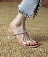 Splicing Chunky Heel Apricot Slide Sandals Peep Toe