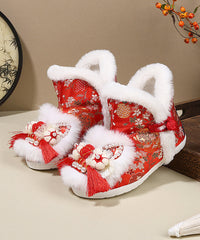 Pink Embroidery Nail Bead Splicing Boots