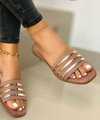 Pink Faux Leather Splicing Peep Toe Beach Slide Sandals Women