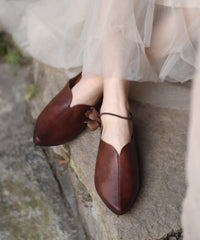 Apricot Cowhide Leather Sandals Splicing Floral Pointed Toe