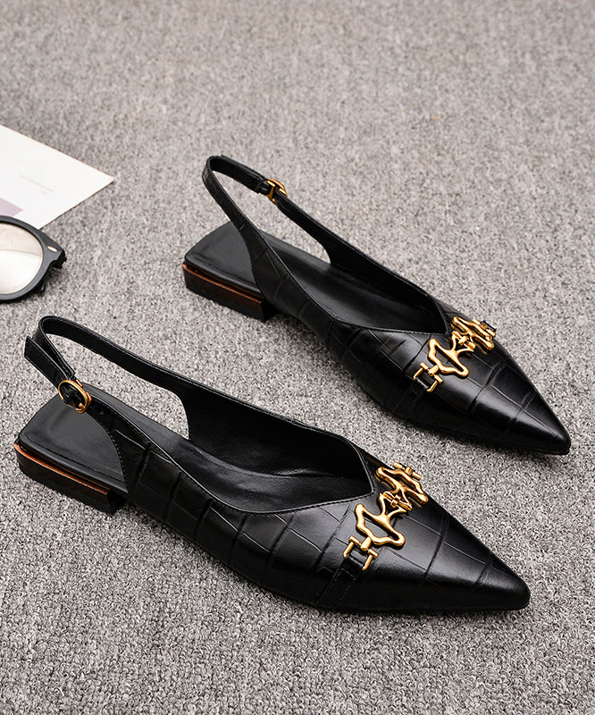 Sequined Splicing Sandals Black Cowhide Leather Pointed Toe