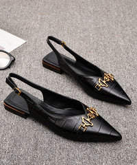 Sequined Splicing Sandals Black Cowhide Leather Pointed Toe