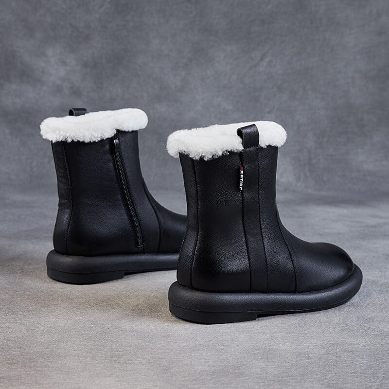 Retro Leather Woolen Winter Snow Boots