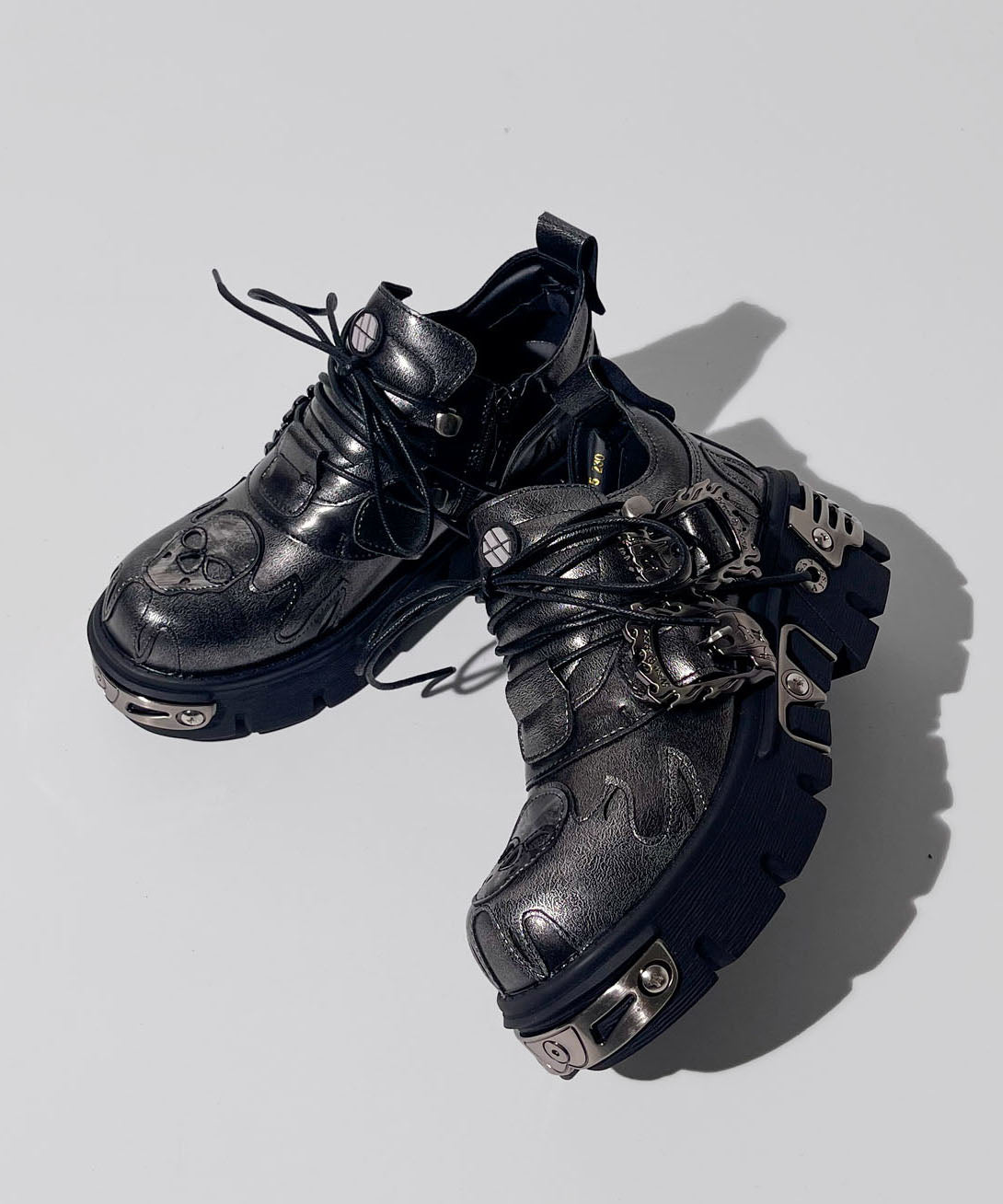 Streetwear Silver Lace Up Cowhide Leather Platform Shoes