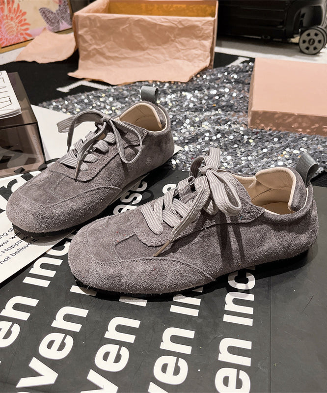 Casual Soft Comfy Blue Suede Flat Shoes Splicing Lace Up