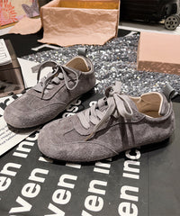 Casual Soft Comfy Blue Suede Flat Shoes Splicing Lace Up