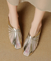 Chic Tulle Splicing Wedge Slide Sandals Gold Cowhide Leather