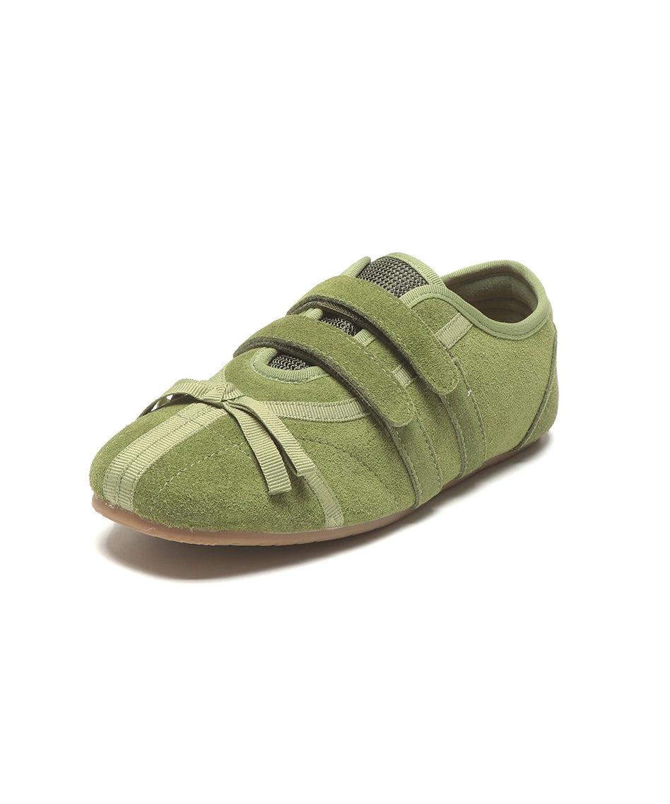 Casual Green Suede Buckle Strap Splicing Flat Shoes For Women