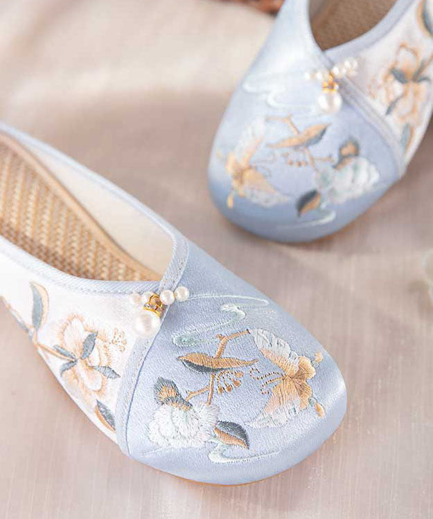 Blue Embroideried Slippers Shoes Splicing Cotton Fabric