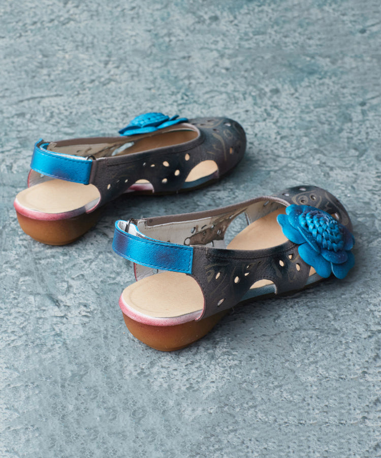 Blue Cowhide Splicing Buckle Strap Sandals