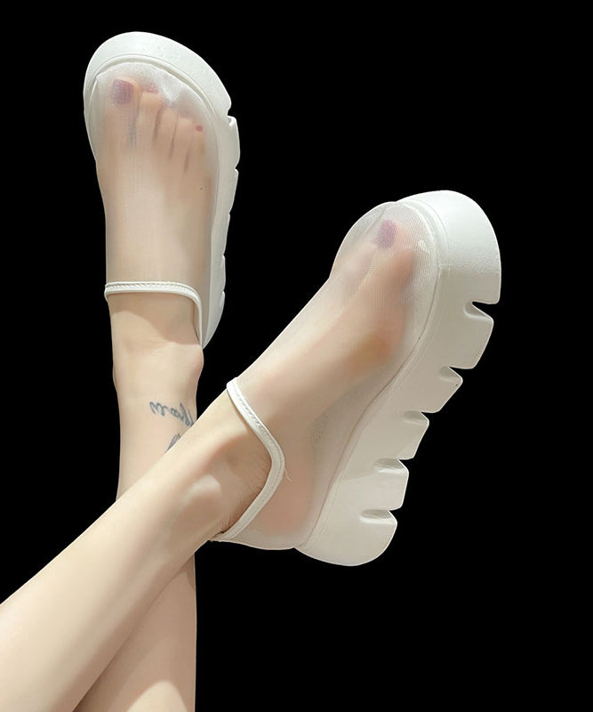 White Platform Tulle Breathable Loafer Shoes