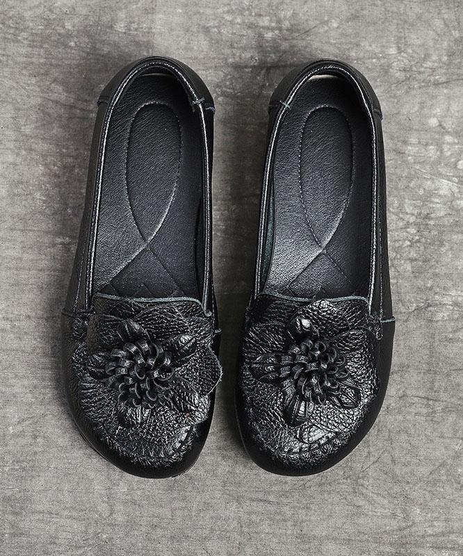 Red Floral Cowhide Leather Flat Shoes For  Flat