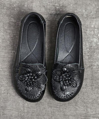 Red Floral Cowhide Leather Flat Shoes For  Flat