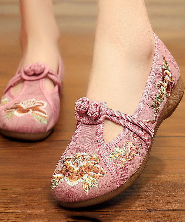 Vintage Embroideried Flat Shoes For Grey Cotton Fabric Button