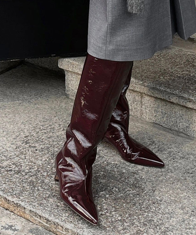 Mulberry Faux Leather Splicing Boots Pointed Toe