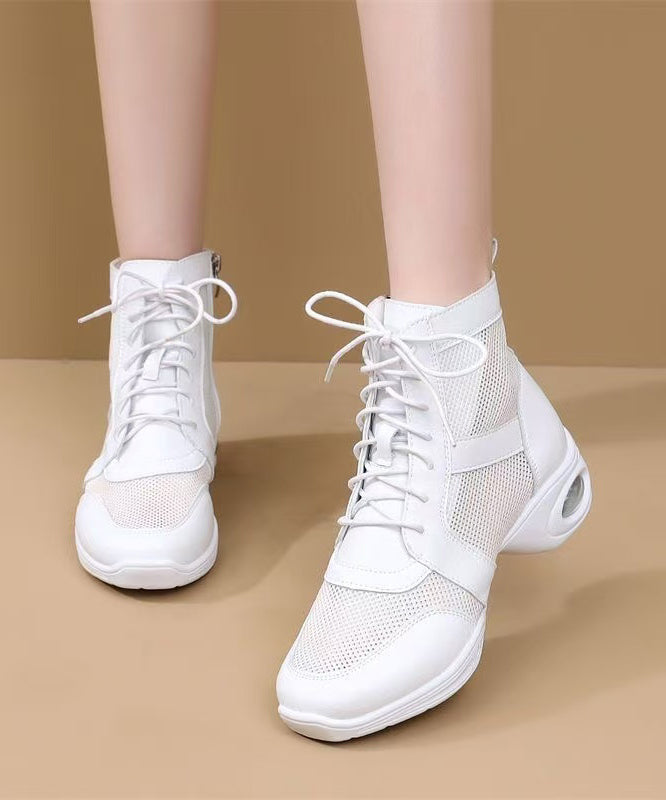 White Chunky Breathable Mesh Splicing Boots Lace Up