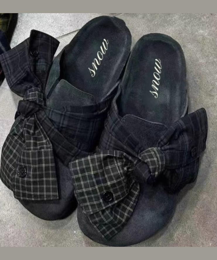 Japanese Blue Bow Platform Slide Sandals