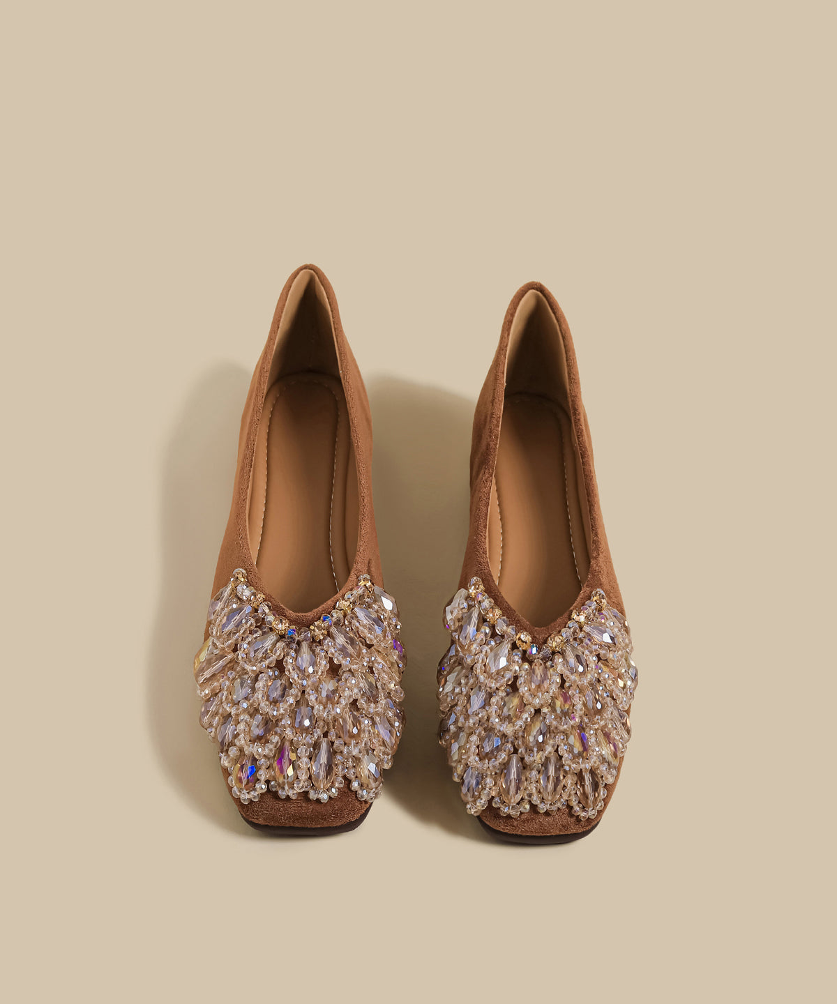 Mulberry Crystal Zircon Suede Splicing Flat Shoes Square Toe