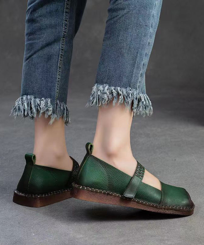 Spring New Retro Cowhide Flat Shoes Buckle Strap