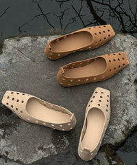 Classy Splicing Flat Shoes Brown Sheepskin Hollow Out