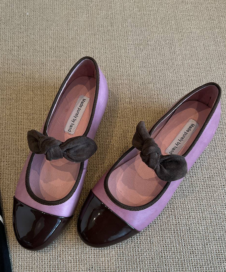 Boutique Bow Splicing Flat Feet Shoes Green Cowhide Leather