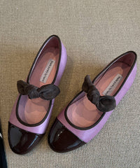 Boutique Bow Splicing Flat Feet Shoes Green Cowhide Leather