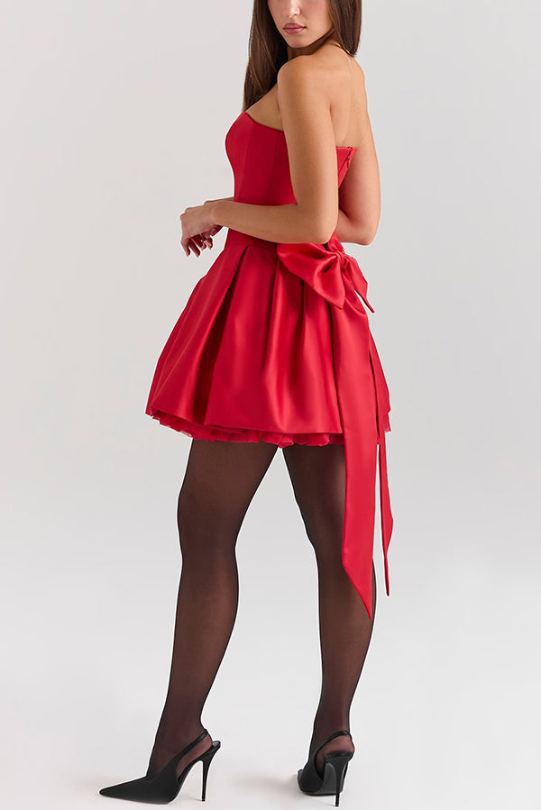 Sleeveless Off-shoulder Elegant Large Bow Mini Dress