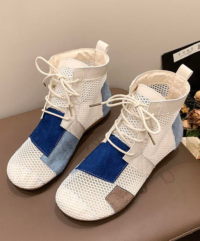 Black Lace Up Breathable Mesh Unique Splicing Boots